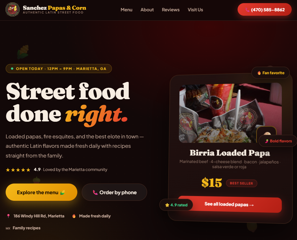 Sanchez Papas & Corn website