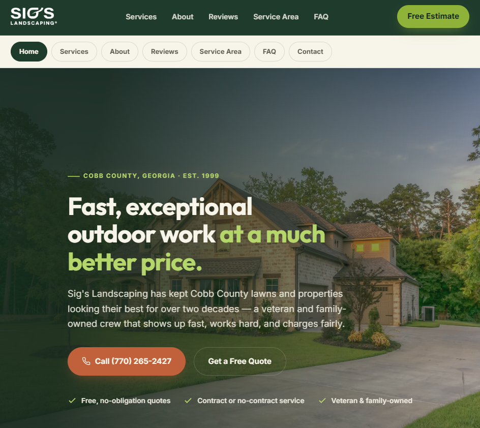 Sig's Landscaping website